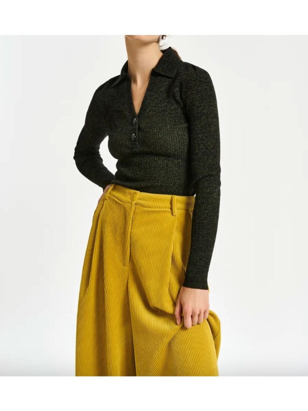 Essentiel Antwerp Khaki and Black Melange Ribbed Knit Sweater S Dark Academia
